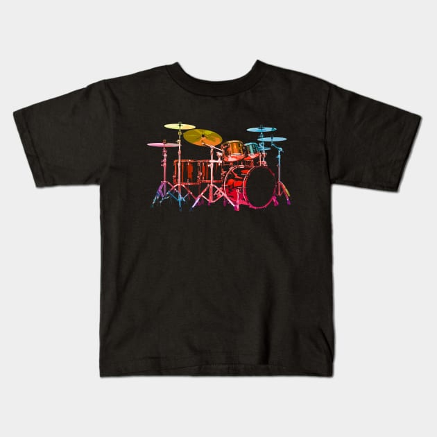 Drum Set (bold digital colors) Kids T-Shirt by robotface